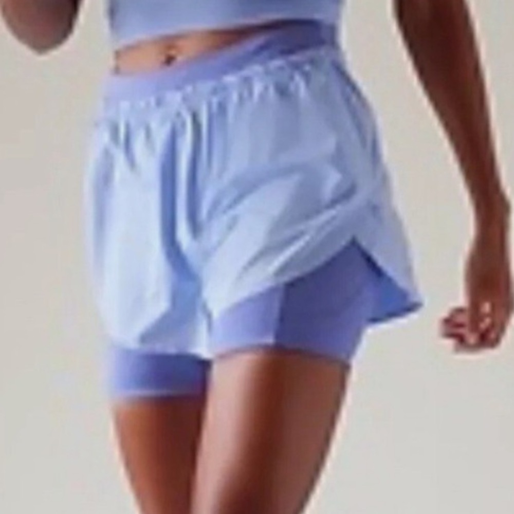 Athleta Light Blue Dual-Layer Bike Shorts with Outer Shell